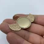 10K Gold Angel Wings Round Picture Photo CZ Pendant - additional product view 5
