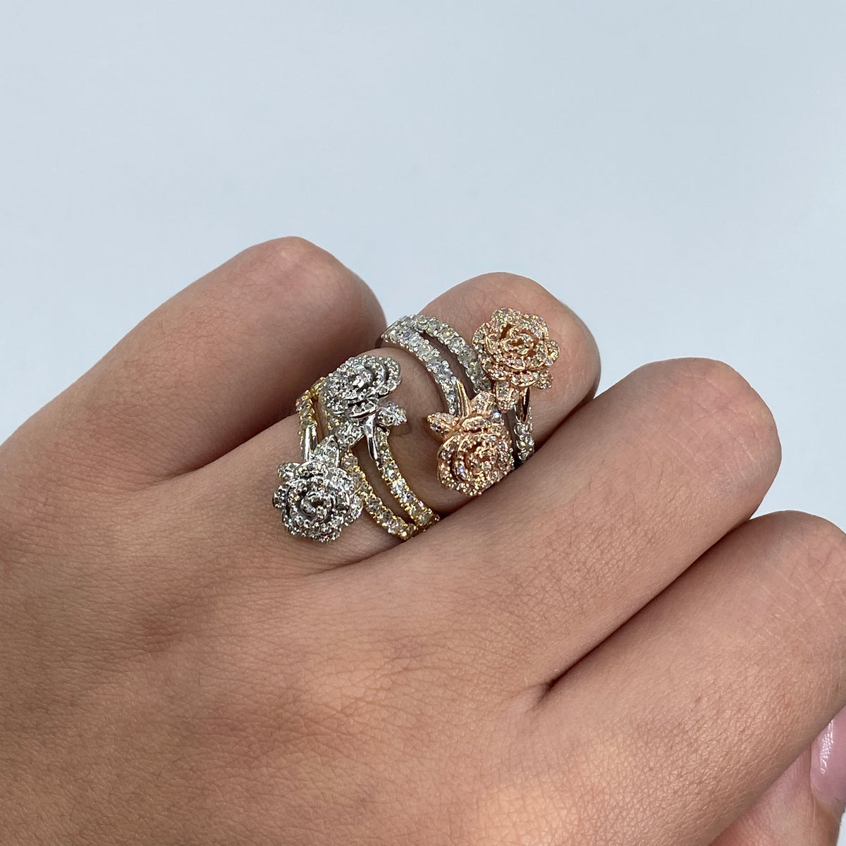 14K Gold Two-Tone Flower Diamond Ring - additional product view 6