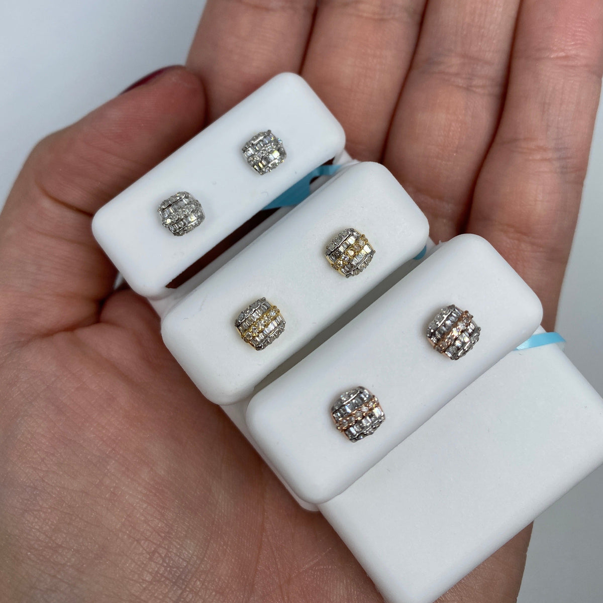 14K Gold Square Diamond Baguette Row Earrings - additional product view 2