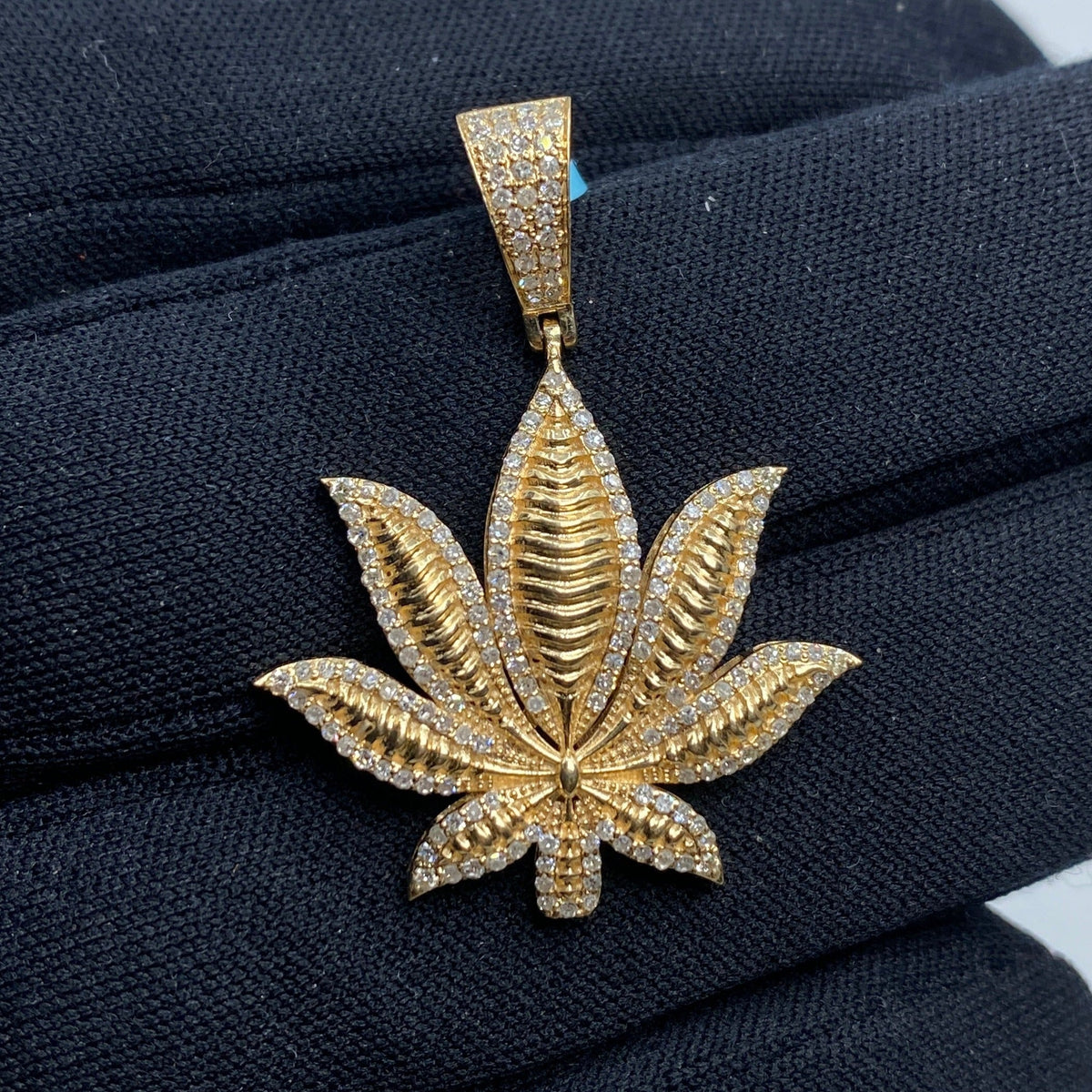 14K Gold Weed Cannabis Leaf Diamond Pendant - additional product view 3