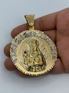 14K Gold Saint Barbara Round Medallion Pendant 3.25 in - additional product view 3