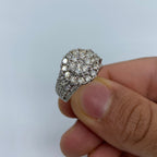 14K Gold Layered Flower Diamond Ring in white gold - close-up product photo