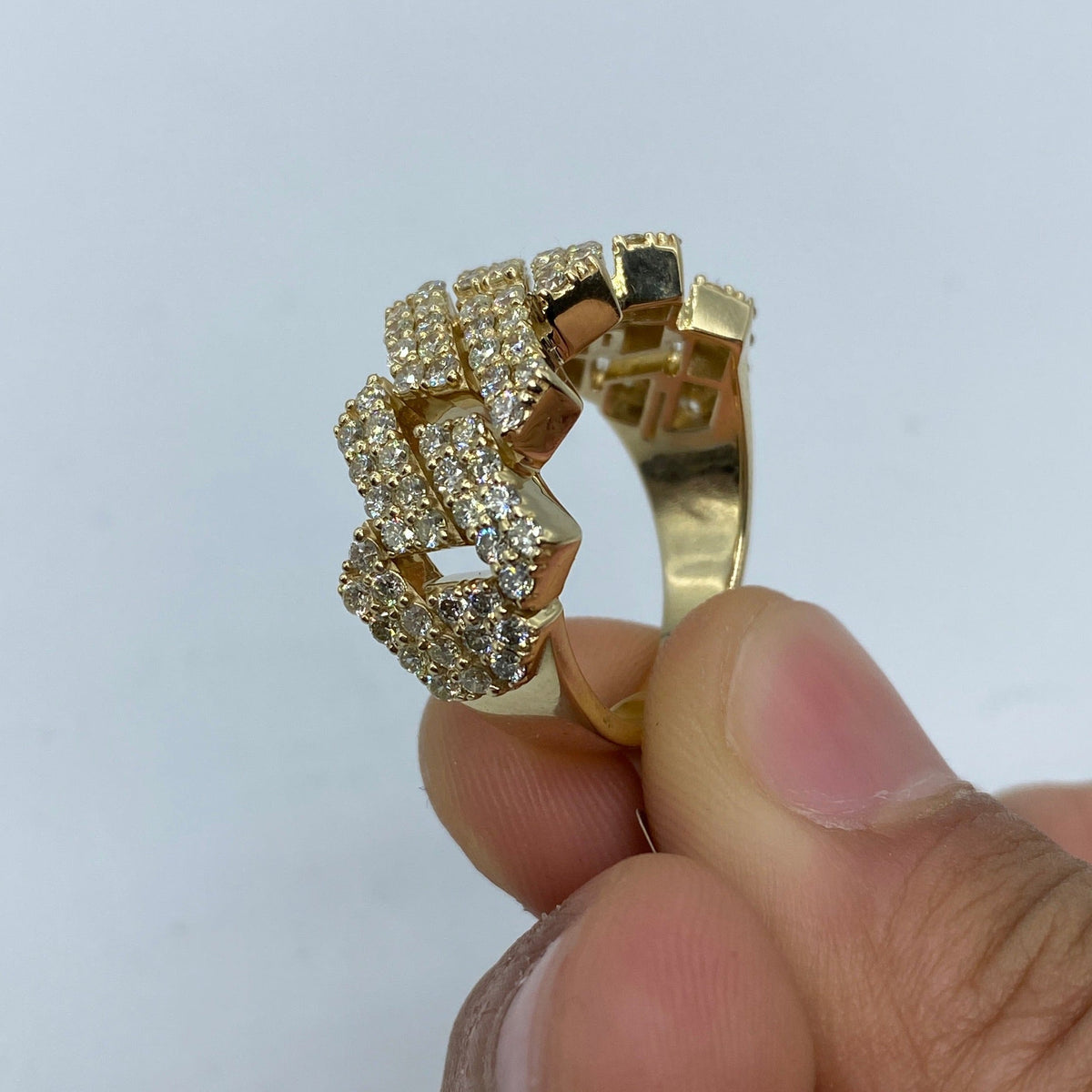 10K Yellow Gold Bold Cuban Link Diamond Ring - additional product view 4