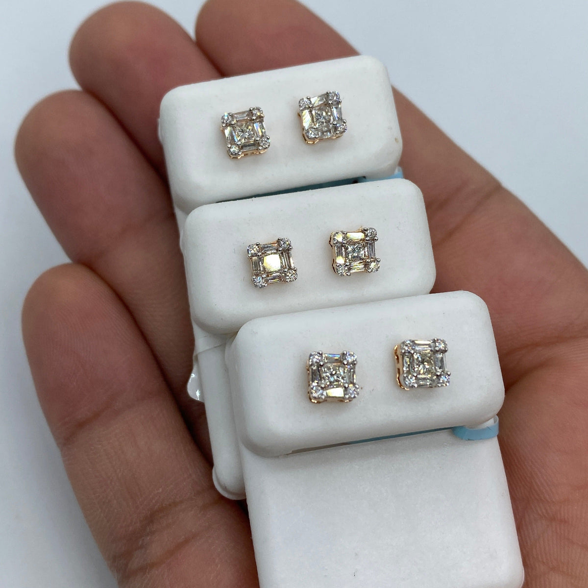 14K Gold Diamond Baguette Stud Earrings - additional product view 2