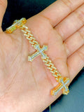 10K Gold Cuban Trefoil Cross Diamond Bracelet in yellow gold - close-up product photo