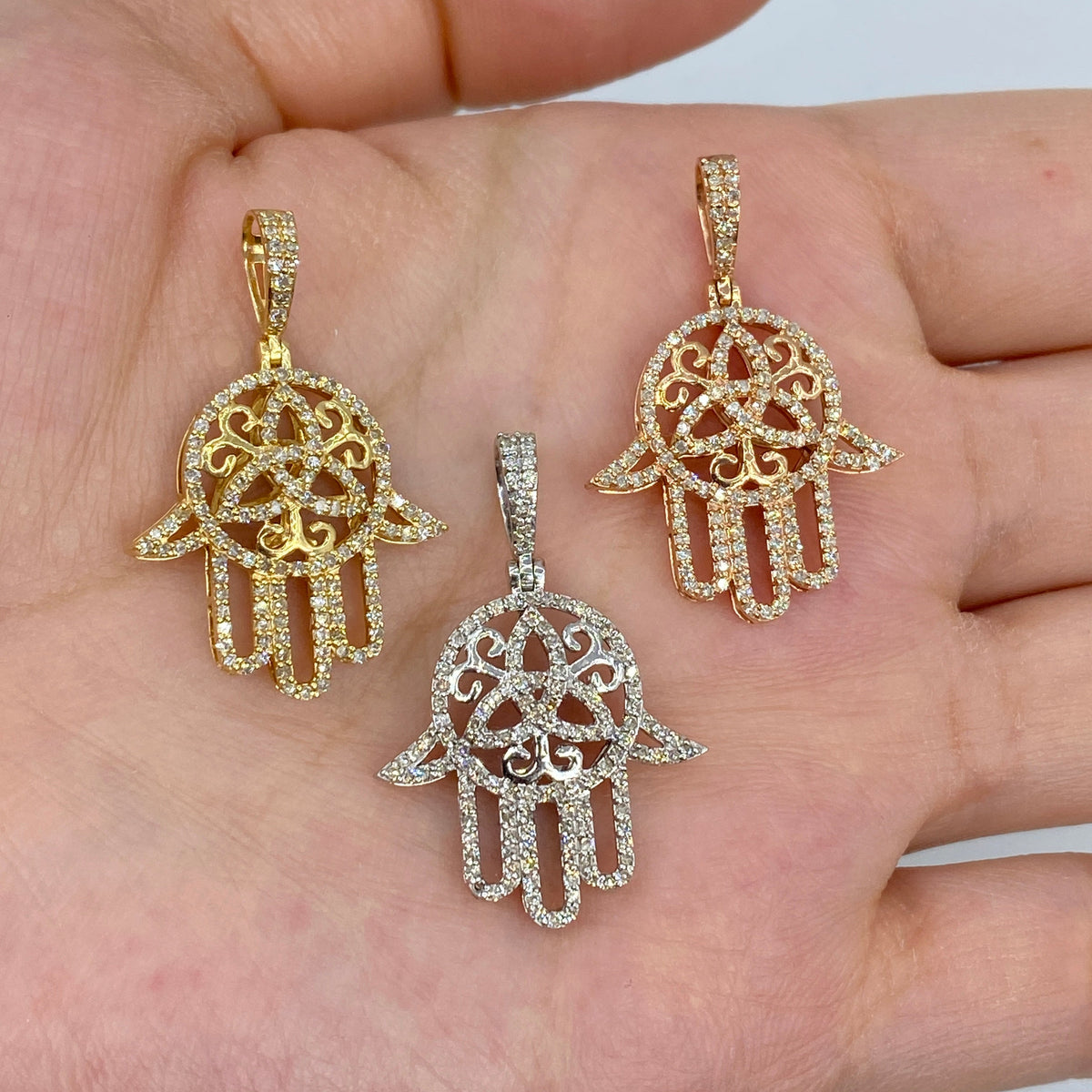14K Gold Floral Hamsa Diamond Pendant - additional product view 2