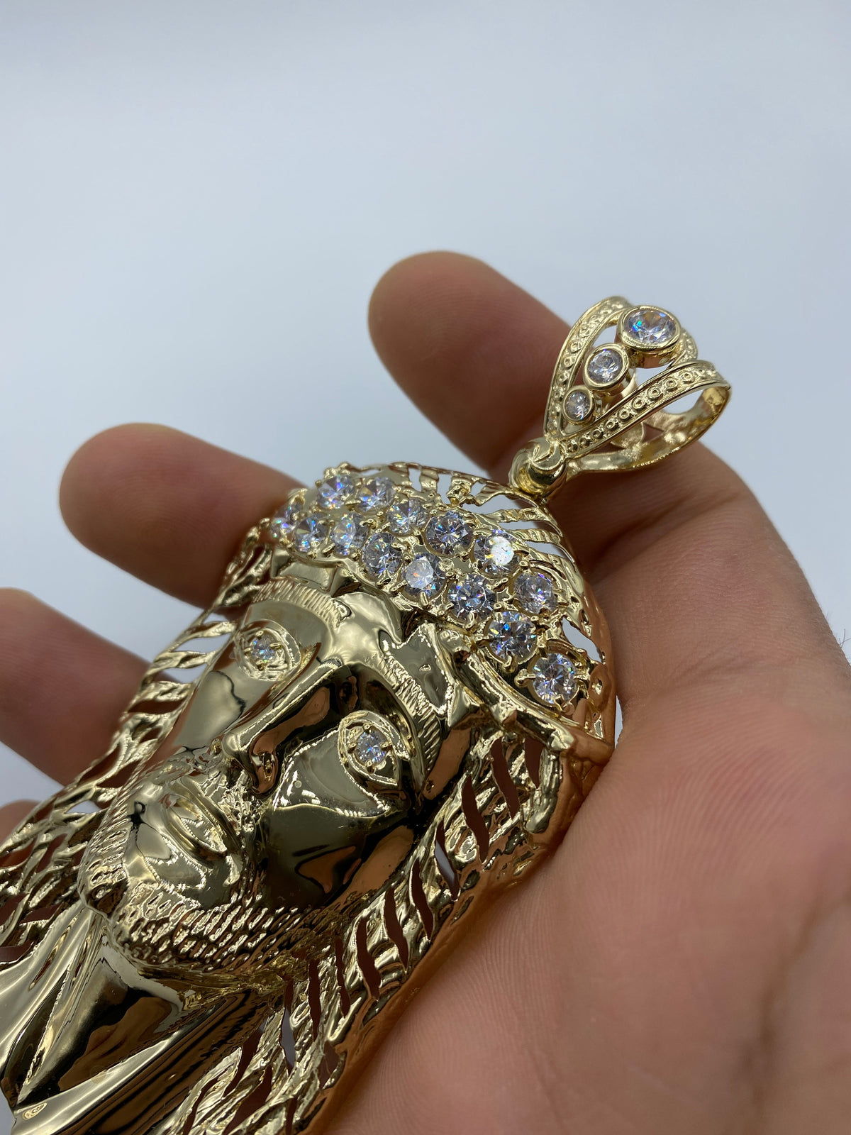 14K Gold Jesus Head Pendant 4.0 in - additional product view 6