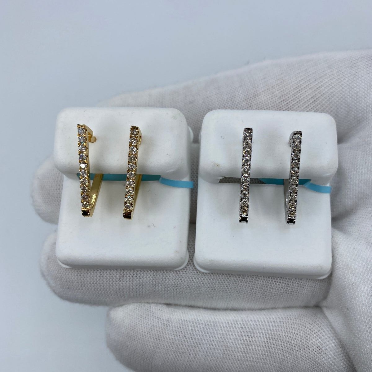 14K Gold Triangle Hoop Diamond Earrings - additional product view 3