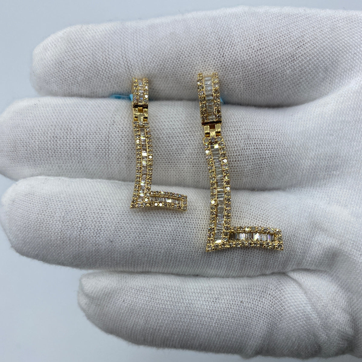 14K Gold Initial L Diamond Baguette Pendant - additional product view 2