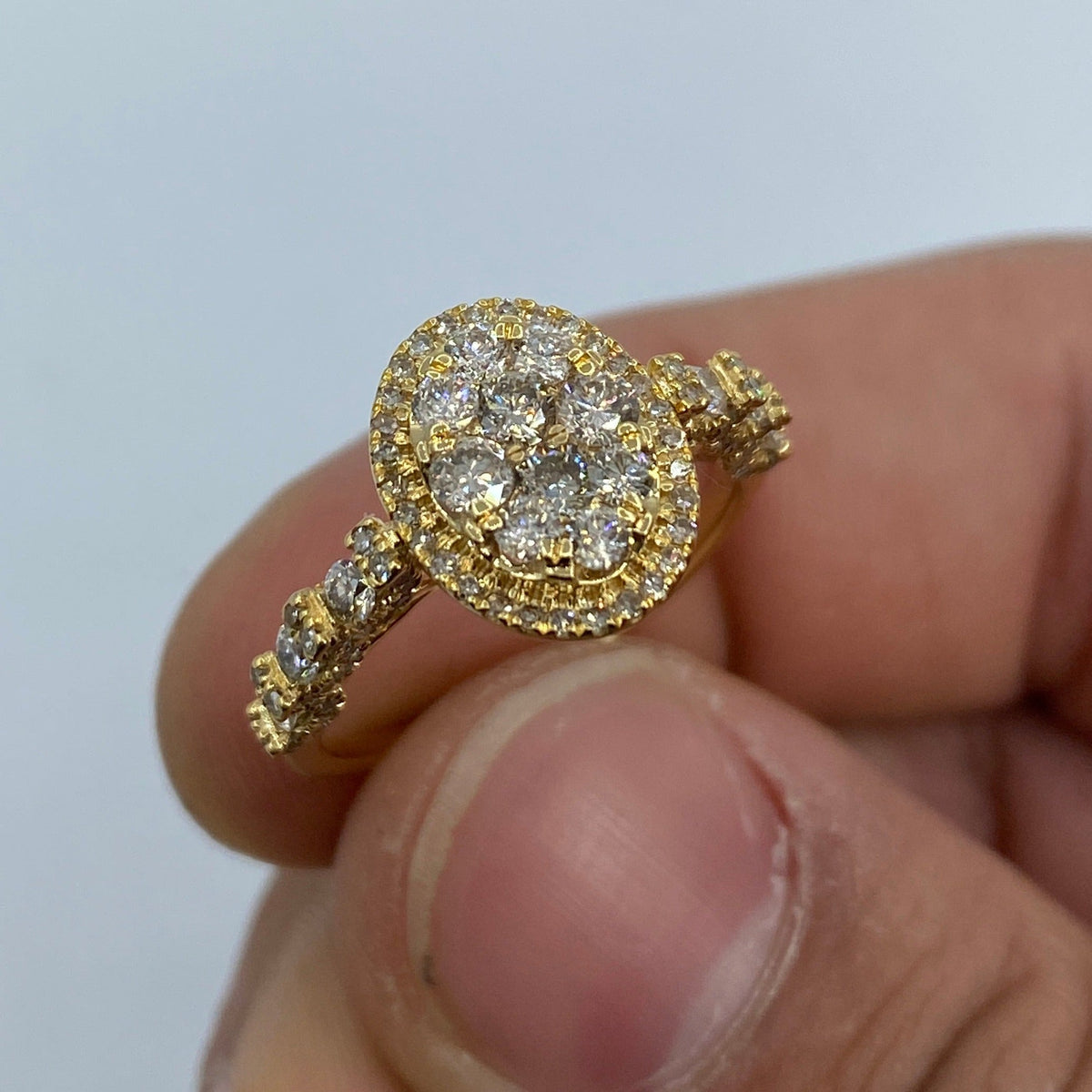 14K Gold Princess Oval Diamond Engagement Ring in yellow gold - close-up product photo