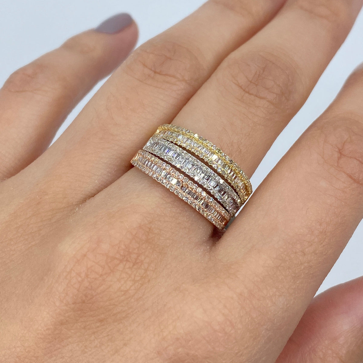 10K Gold Diamond Baguette Half-Way Eternity Band Ring - additional product view 2