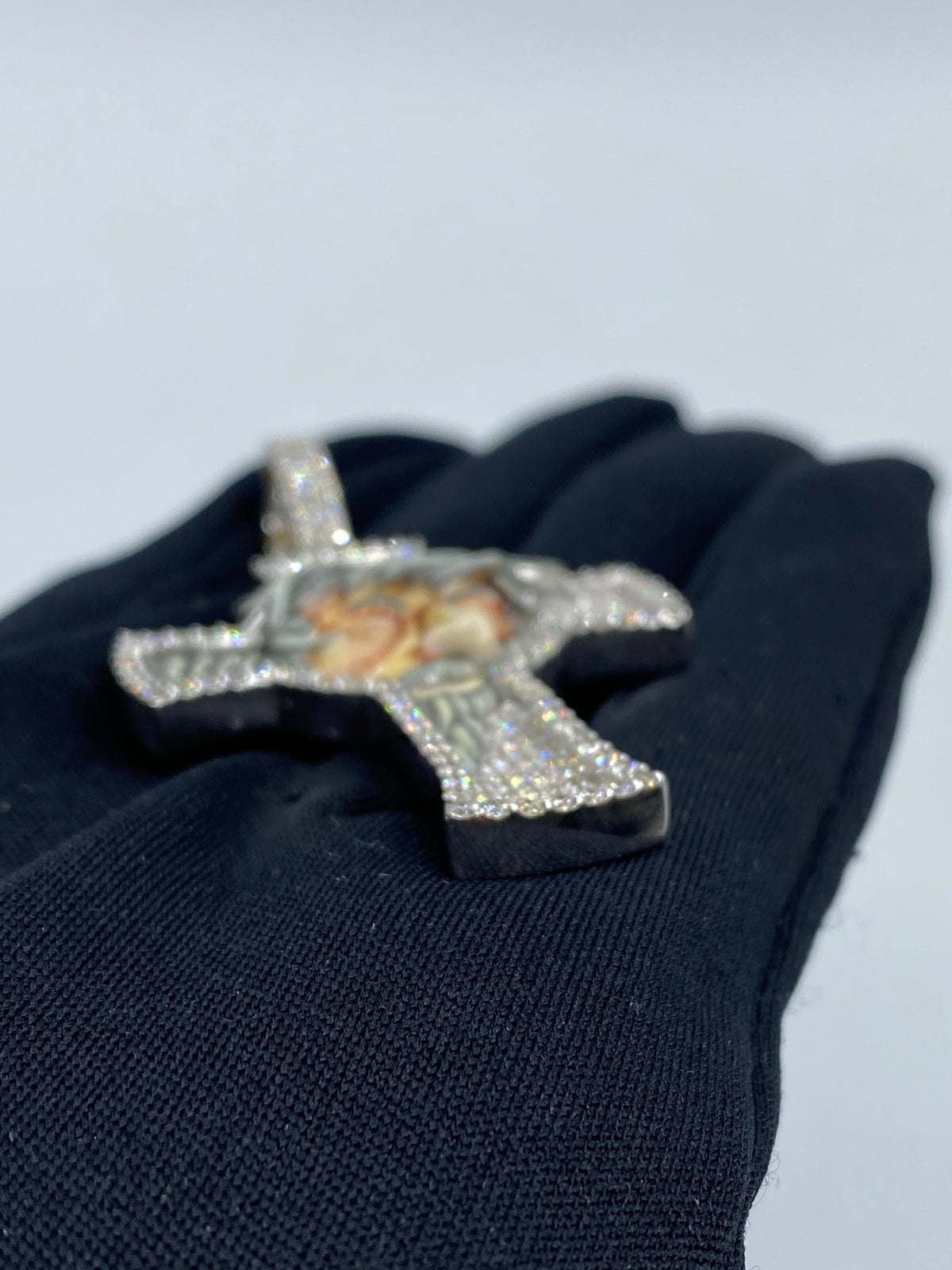 10K Gold Jesus Cross Enamel Diamond Pendant 3.7 Ct - additional product view 4
