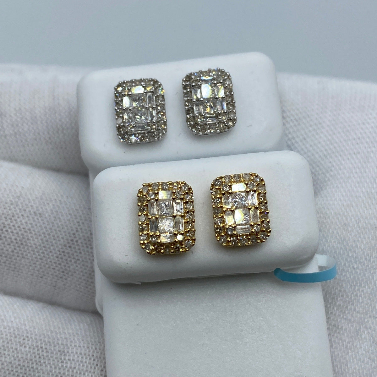 14K Gold Elias Rectangle Diamond Baguette Earrings - additional product view 2