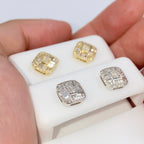 14K Gold 8mm Rounded Square Diamond Baguette Earrings - additional product view 5