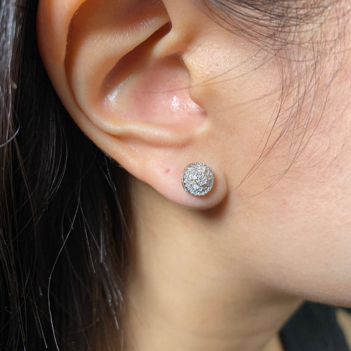 14K Gold Circle Halo Diamond Baguette Stud Earrings - additional product view 3