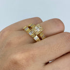 14K Gold Rectangle Diamond Baguette Engagement Ring in yellow gold - close-up product photo