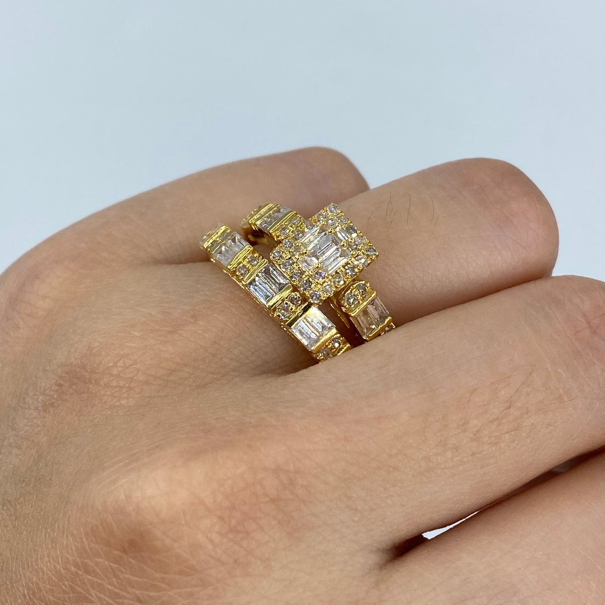 14K Gold Rectangle Diamond Baguette Engagement Ring in yellow gold - close-up product photo