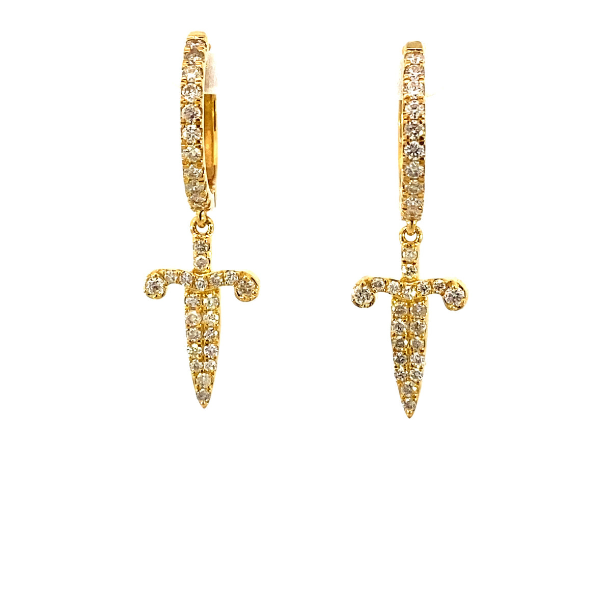 14K Gold Pave Dagger Diamond Hoop Earrings - additional product view 4