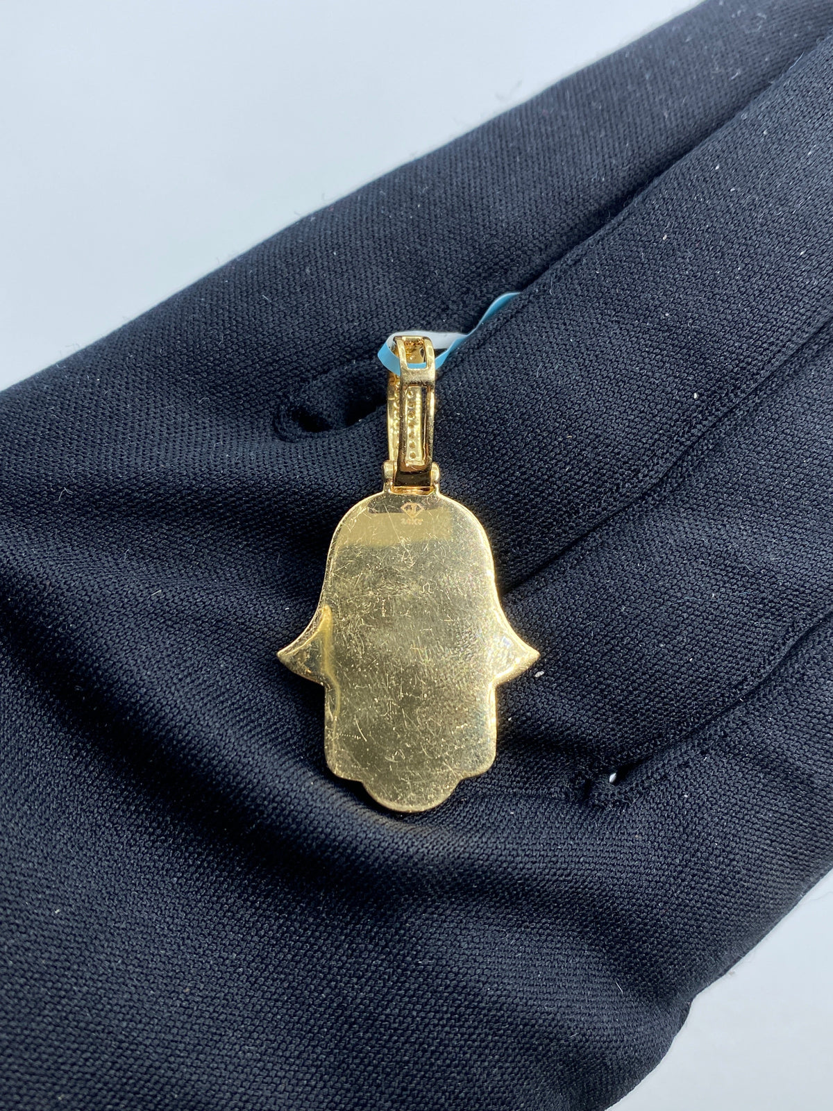 14K Gold Hamsa Solid Diamond Baguette Pendant - additional product view 4