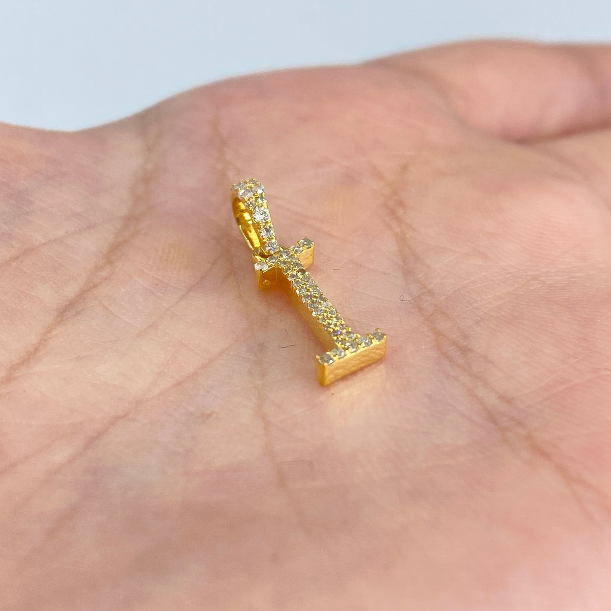 10K Gold Cursive I Initial Diamond Pendant - additional product view 2