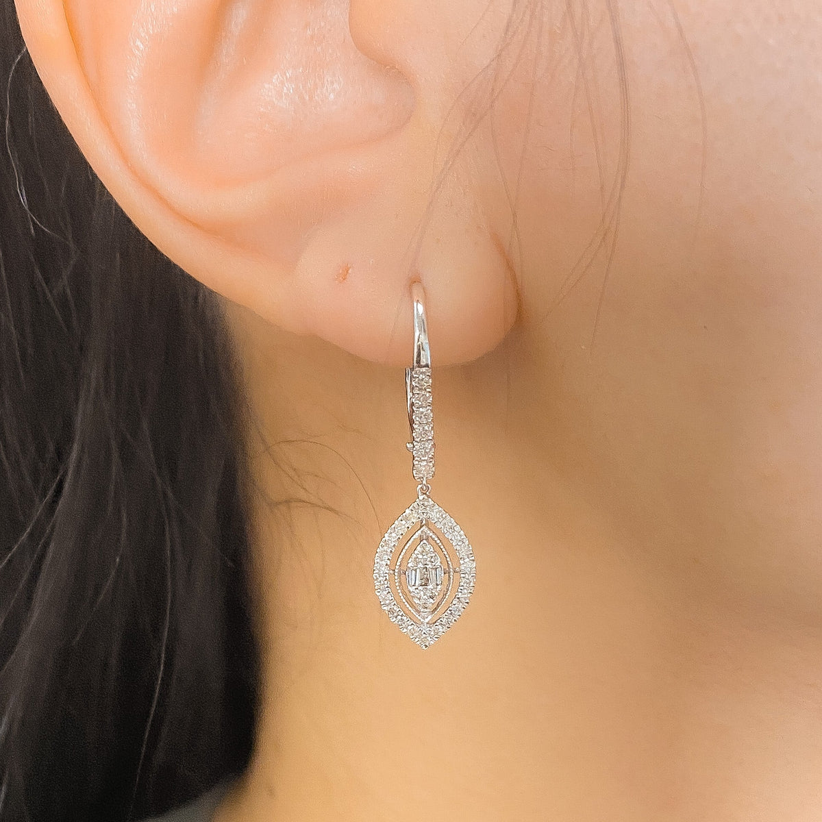 14K Gold Navette Diamond Dangling Earrings - additional product view 3