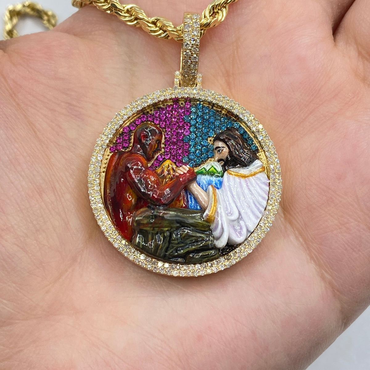 14K Gold Salvation Jesus Diamond Circle Pendant - additional product view 2