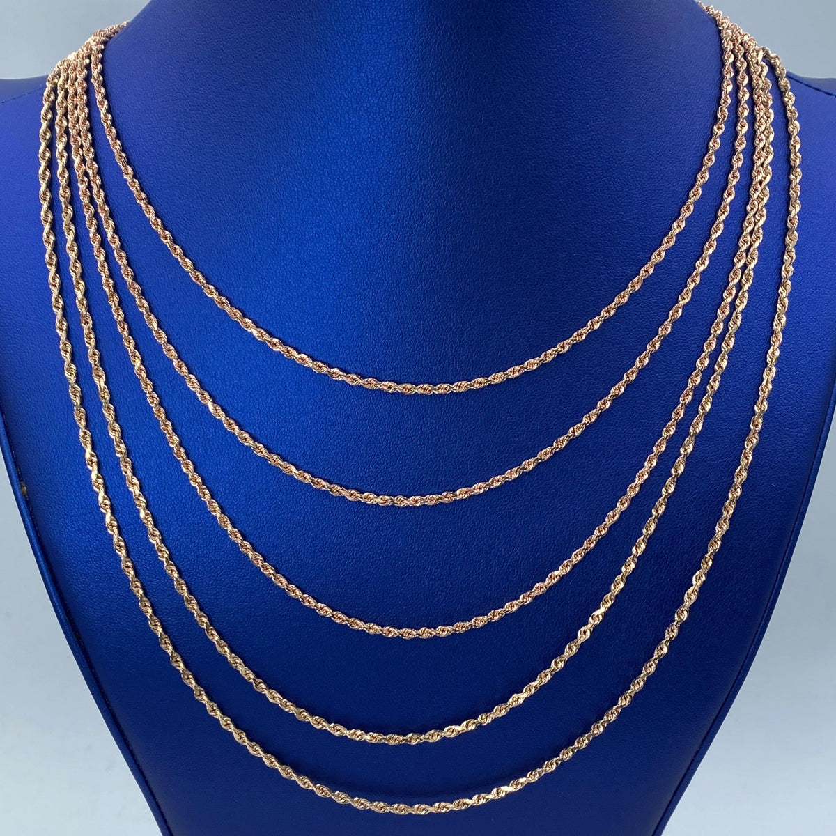 Rope Chain Necklace Real 10K Rose Gold Full Collection, 2.5mm - close-up product photo