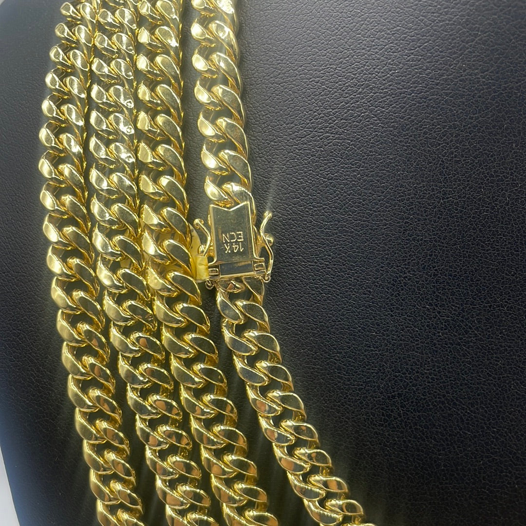 Miami Cuban Link Chain Real 14K Yellow Gold Full Collection, 8mm - close-up product photo