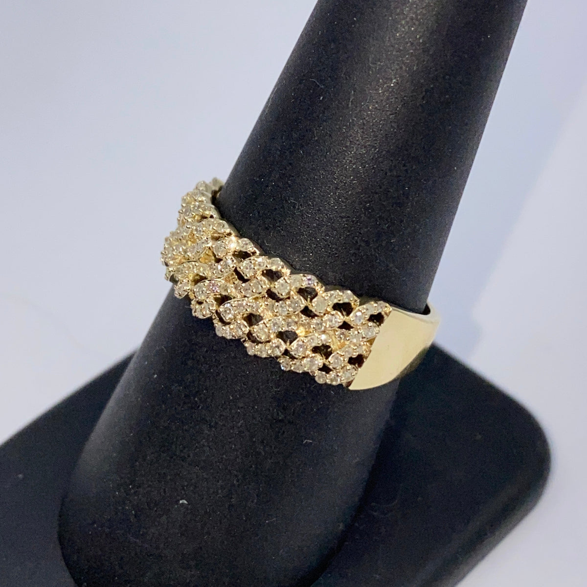 10K Gold Double Monaco Cuban Link Diamond Ring - additional product view 8