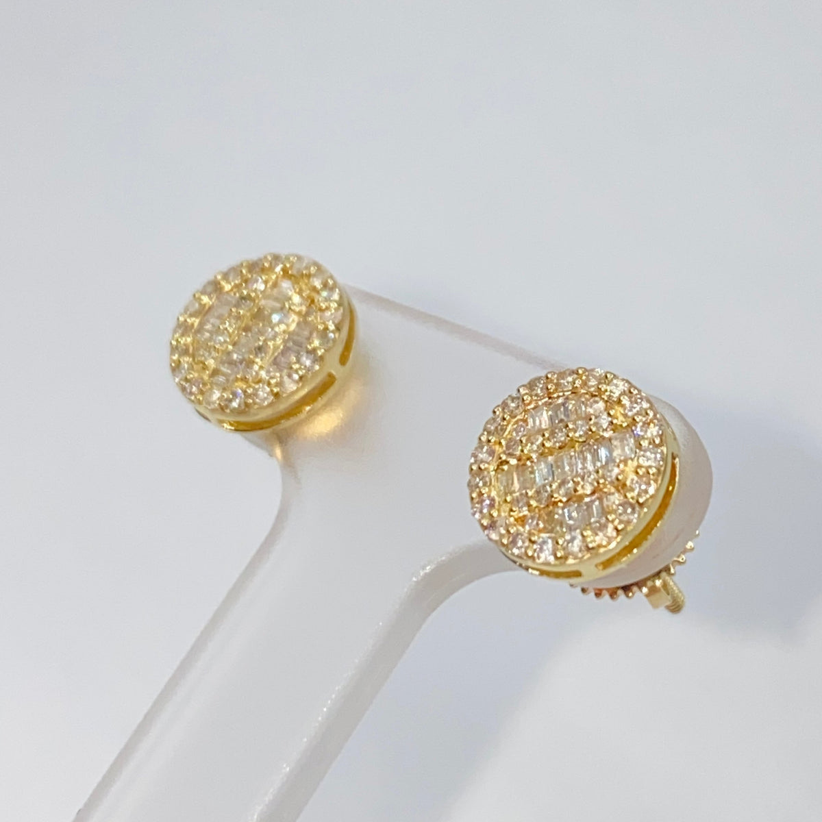 14K Gold 8.3mm Circle Diamond Baguette Earrings - additional product view 4