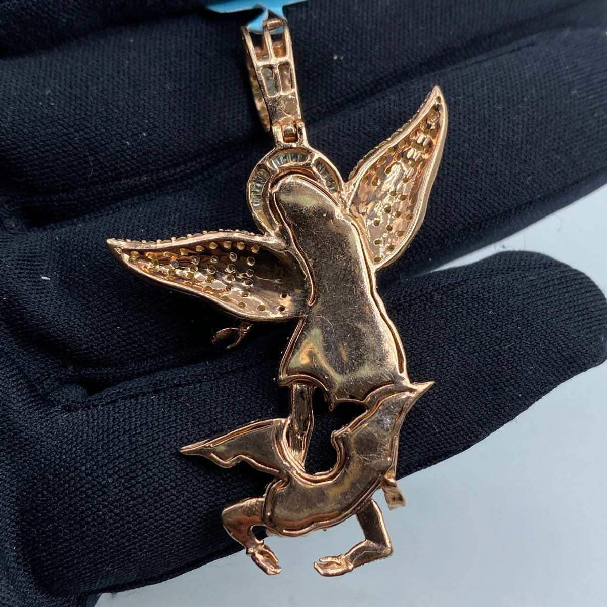 14K Gold Saint Michael Rose Diamond Baguette Pendant - additional product view 4