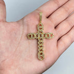 14K Gold Cuban Link Cross Diamond Pendant in yellow gold - close-up product photo
