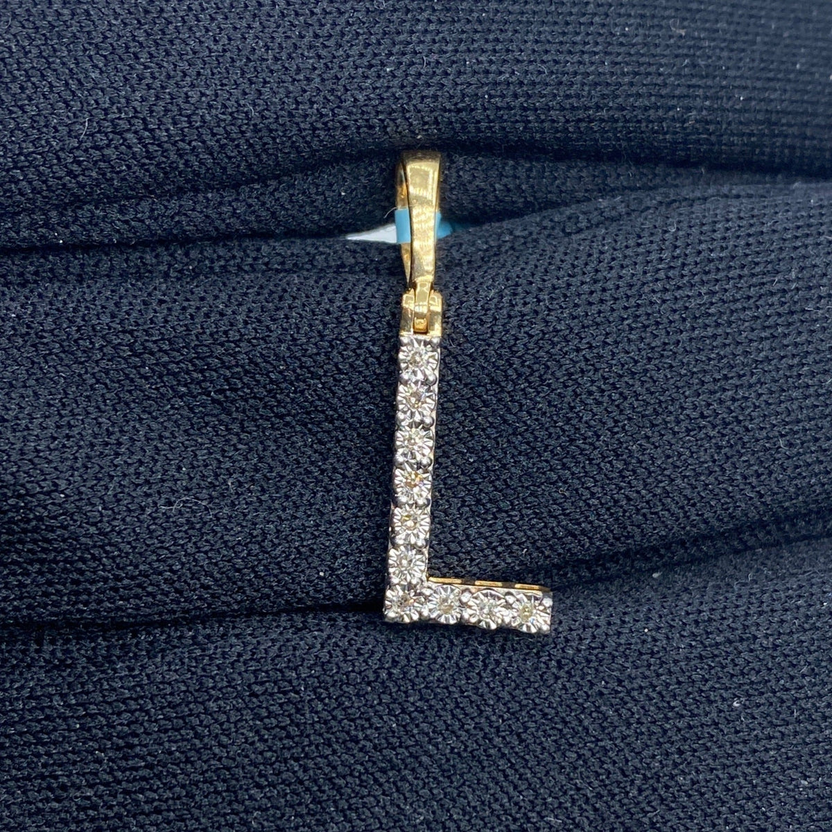 14K Gold Single Stone Initial L Diamond Pendant, Small - close-up product photo