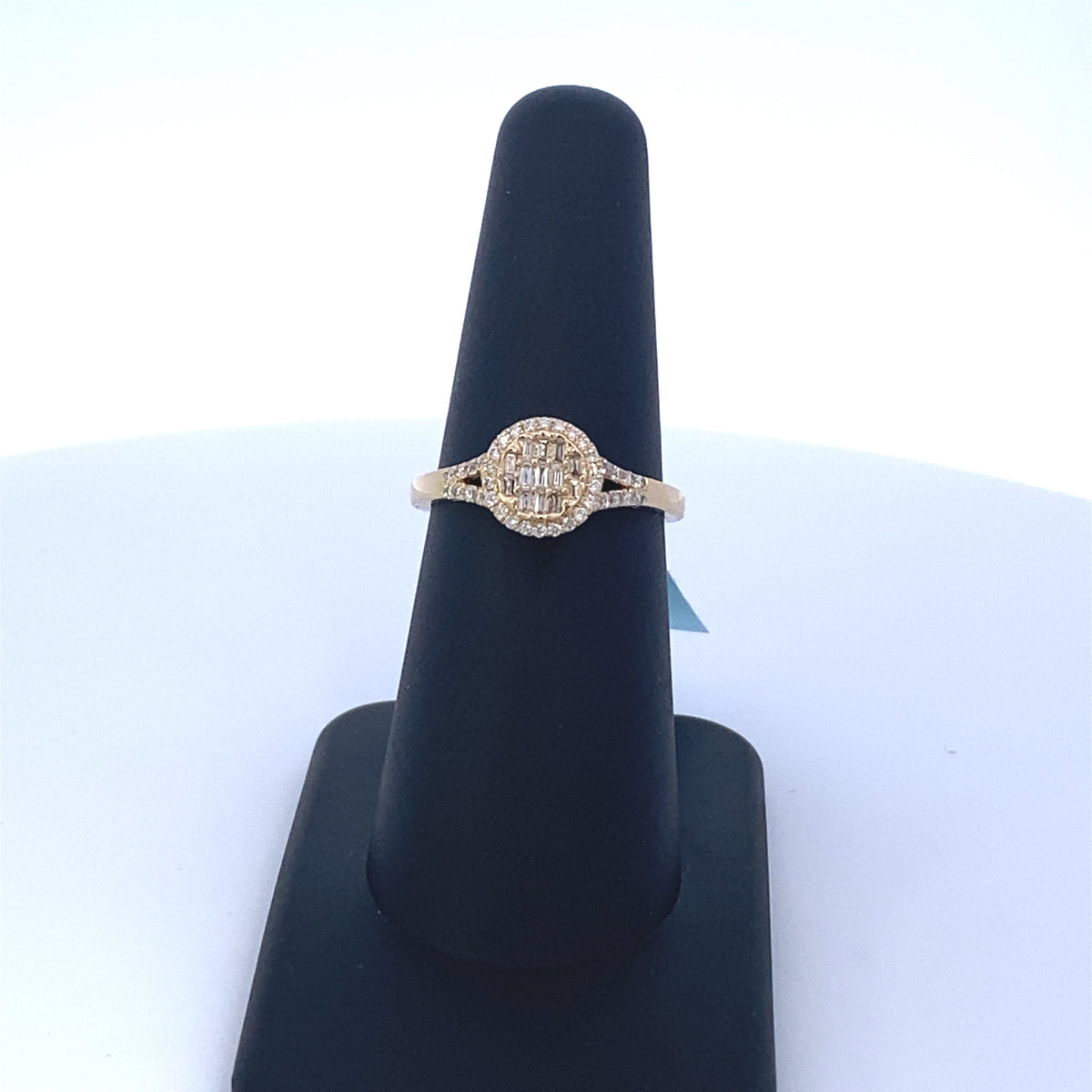 14K Gold Circle Baguette Diamond Ring in yellow gold - close-up product photo