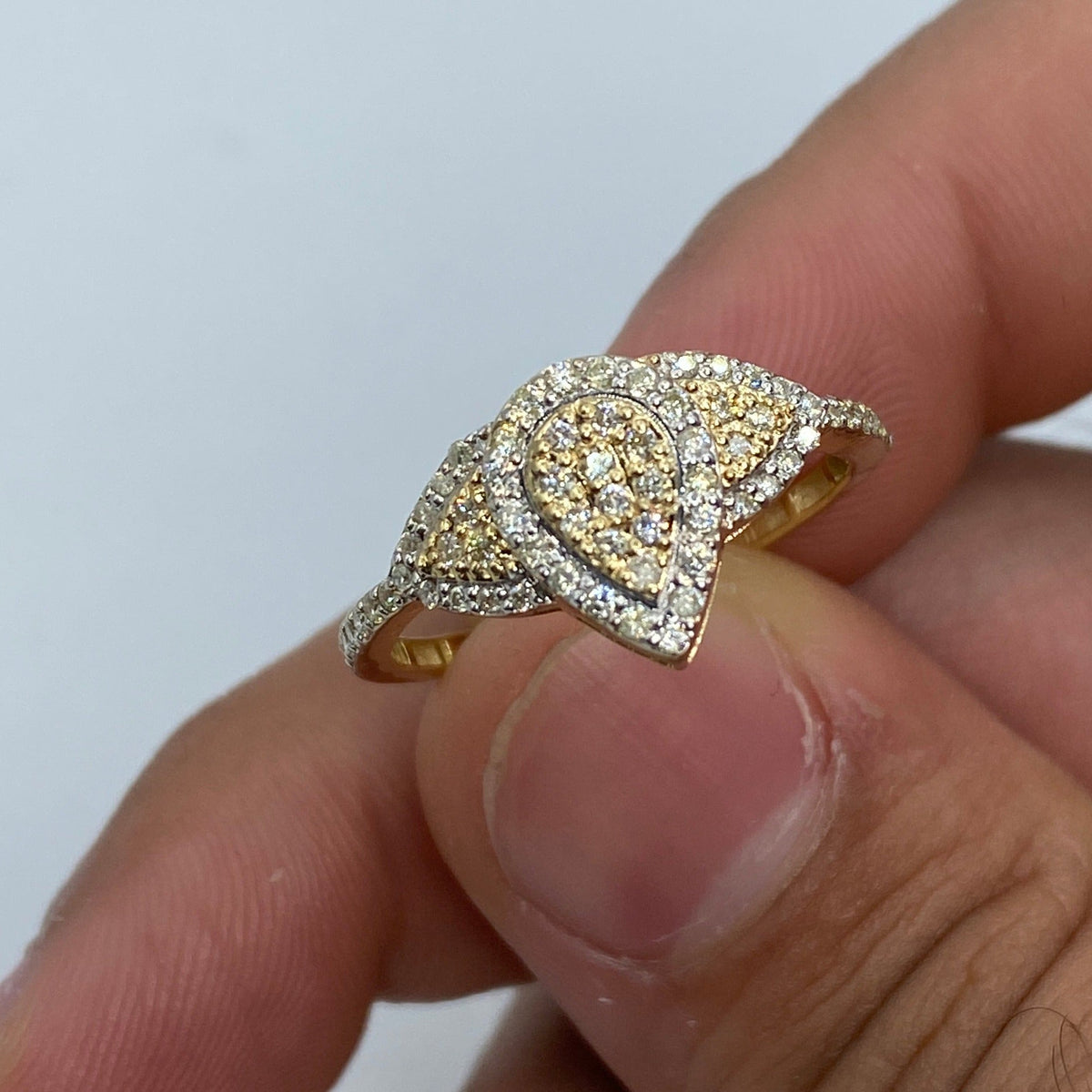 14K Gold Tri-Stone Pear Shape Diamond Engagement Ring - additional product view 2