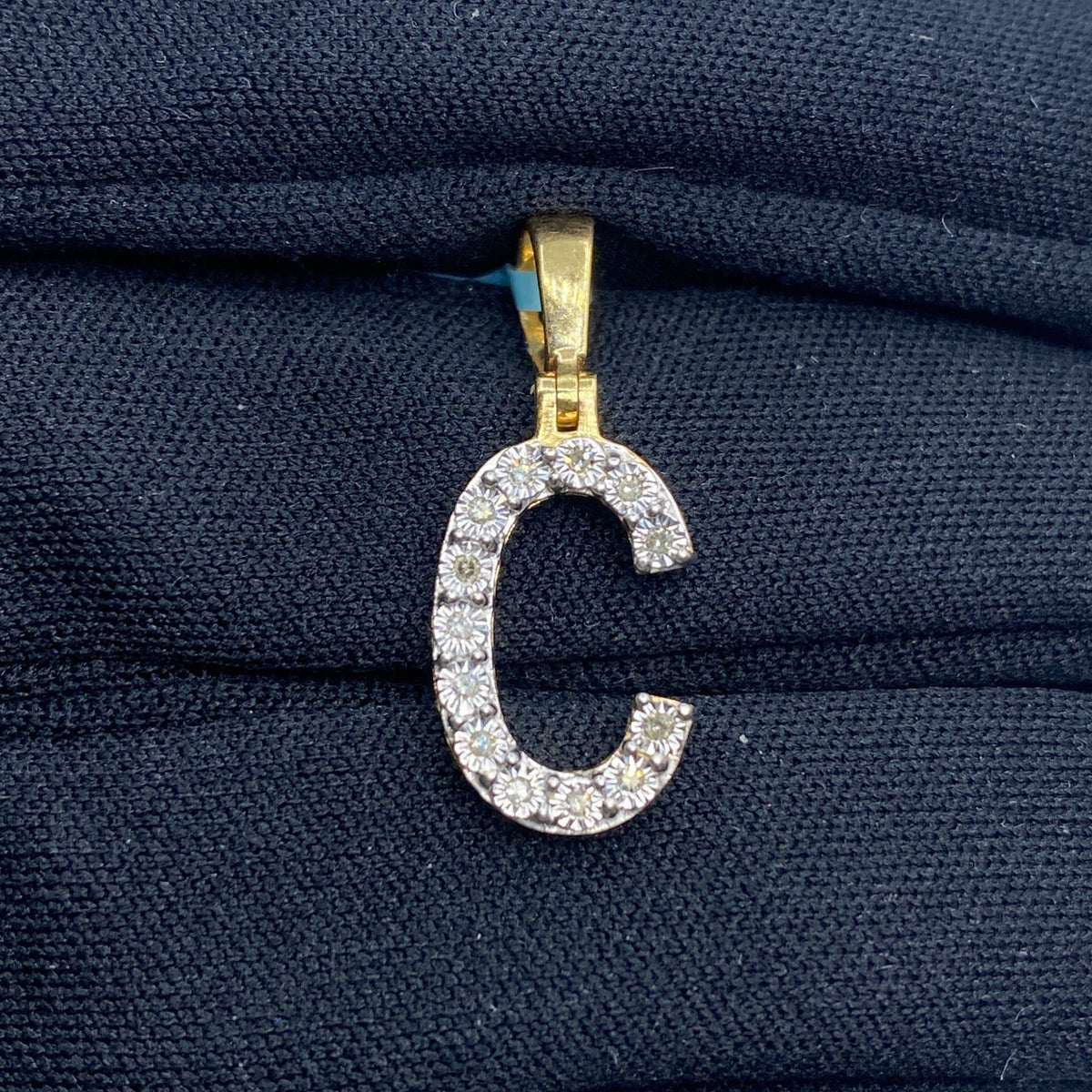 14K Gold Single Stone Initial C Diamond Pendant, Large - close-up product photo