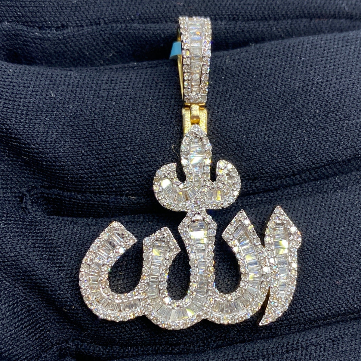 14K Gold Allah Baguette Diamond Pendant - additional product view 2