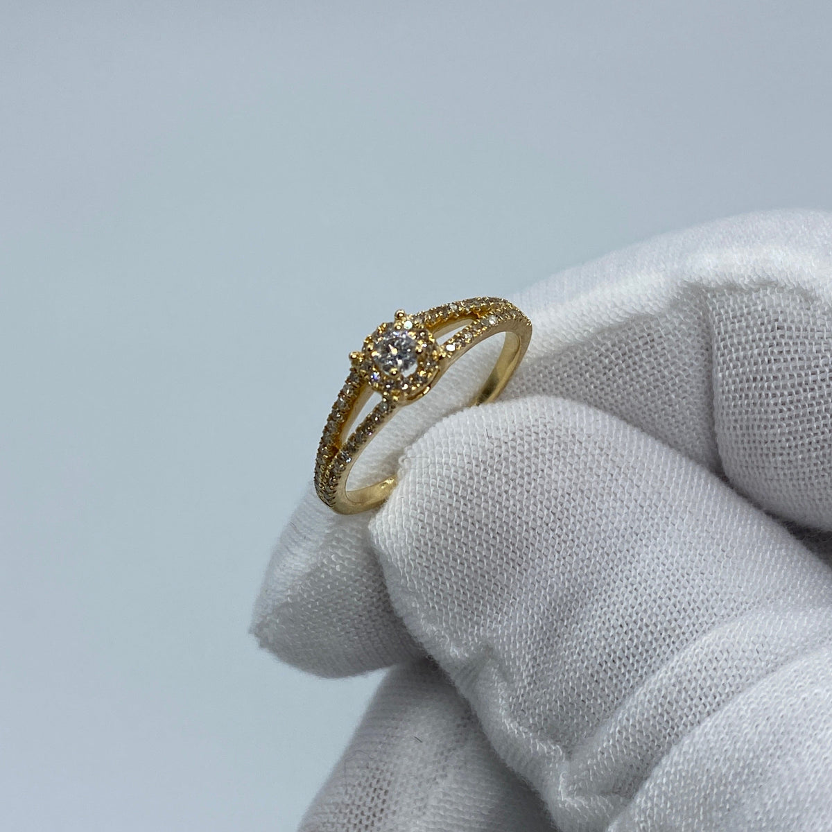 14K Yellow Gold Double Band Diamond Engagement Ring - additional product view 2
