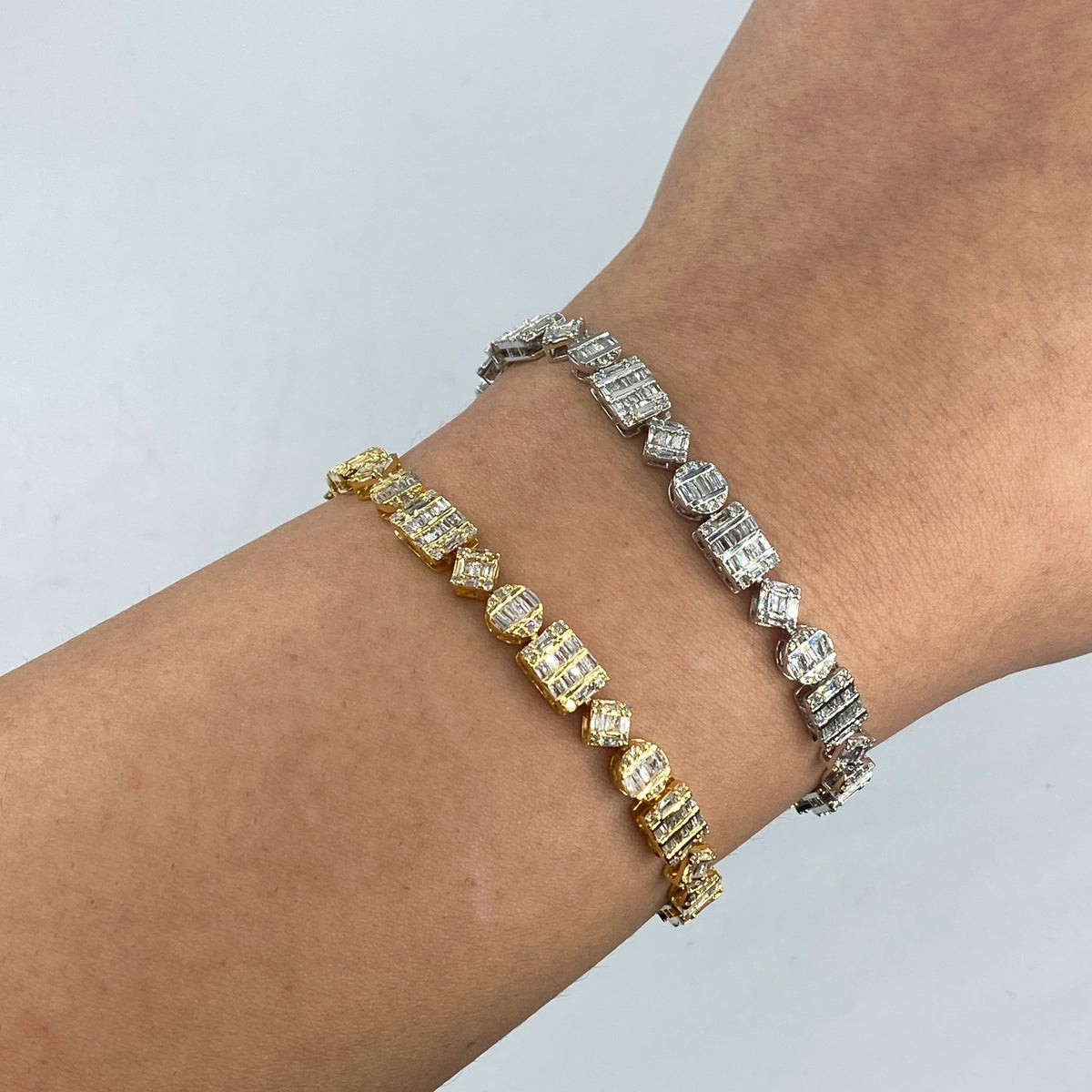 10K Gold 6mm Diamond Baguette Geometric Link Bracelet 8 in - main product photo