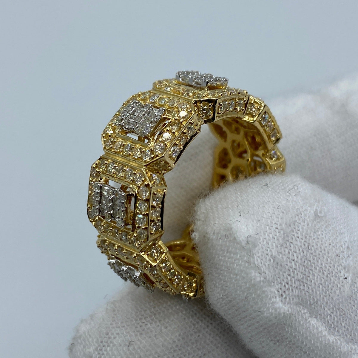 14K Gold Eternity Square Diamond Baguette Ring in yellow gold - close-up product photo
