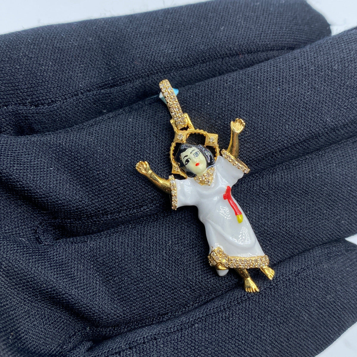 14K Gold Baby Jesus Enamel Diamond Pendant - additional product view 3