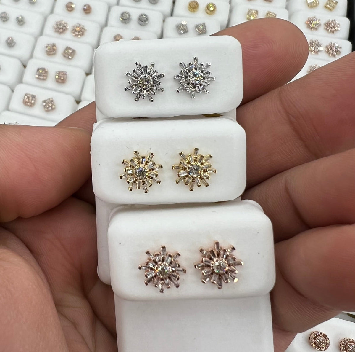 10K Gold Flower Diamond Baguette Earrings - additional product view 2