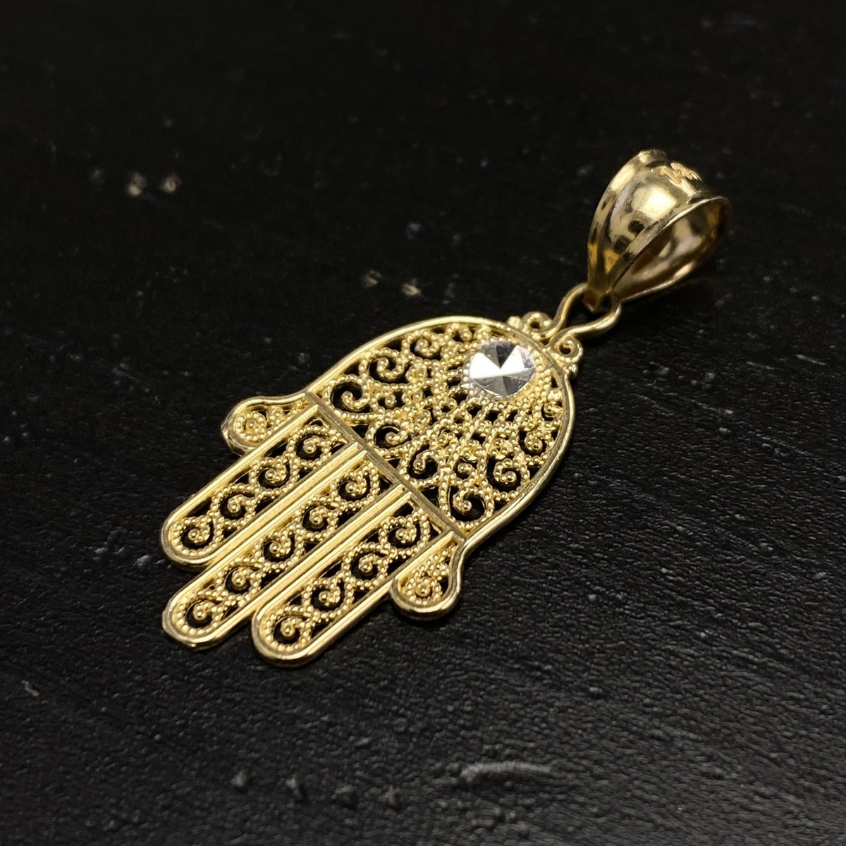 14K Gold Lace Hamsa Diamond Pendant - additional product view 3