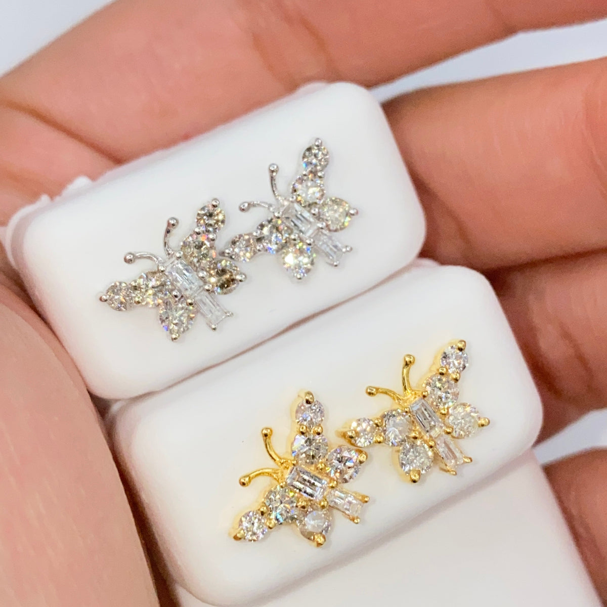 14K Gold Butterfly Diamond Baguette Earrings - additional product view 5