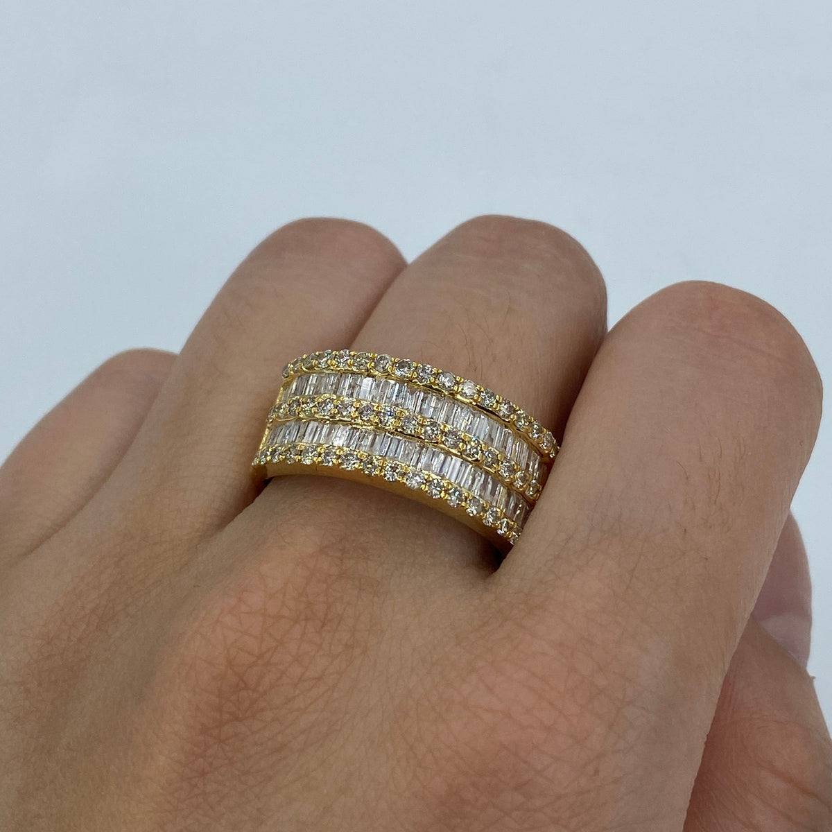 14K Gold Double Row Diamond Baguette Ring in yellow gold - close-up product photo
