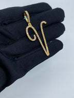 14K Gold Initial V Large Script Diamond Pendant - additional product view 2