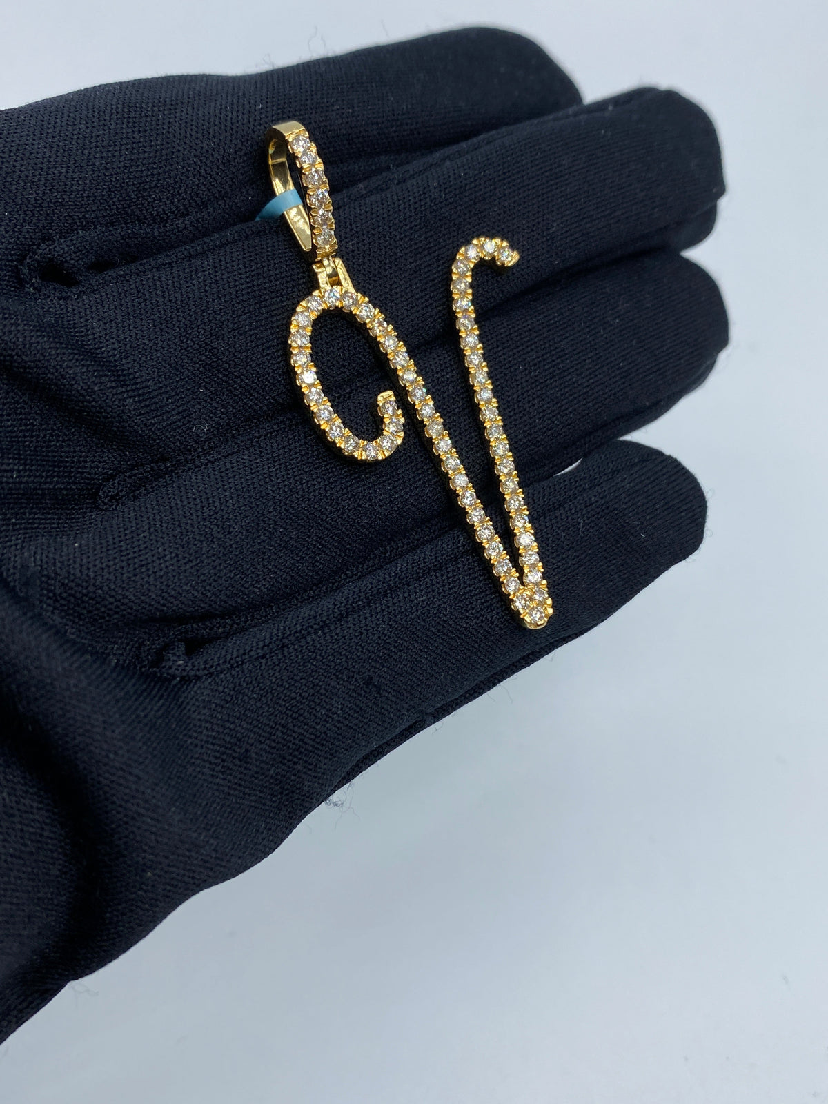 14K Gold Initial V Large Script Diamond Pendant - additional product view 2