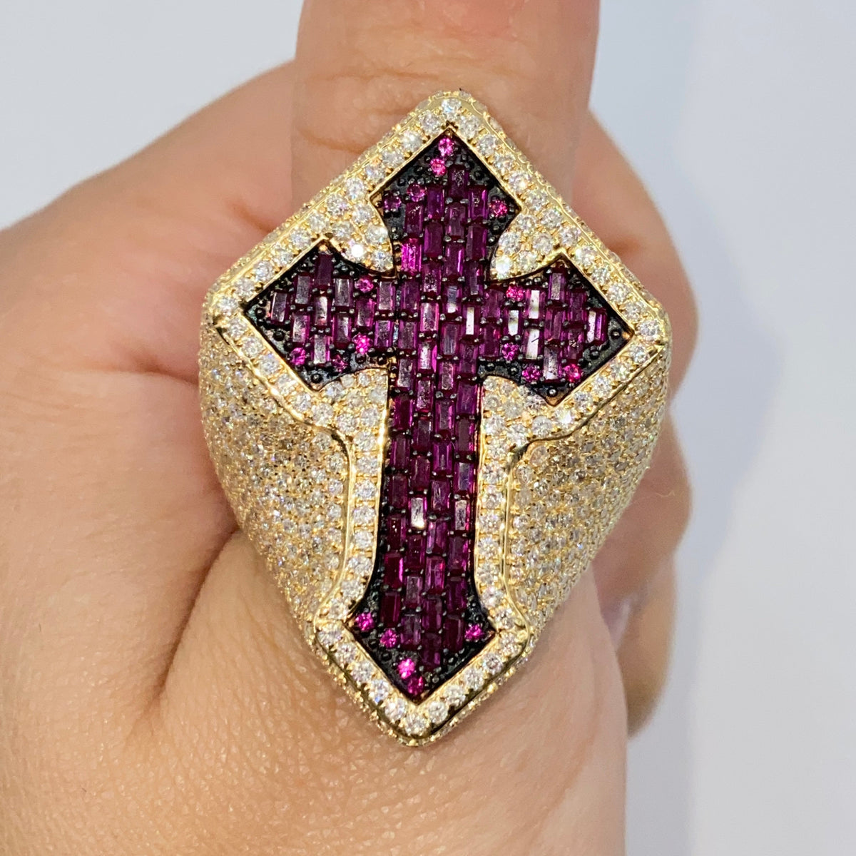 14K Gold Royal Cross Chrome Diamond Baguette Ring - additional product view 7
