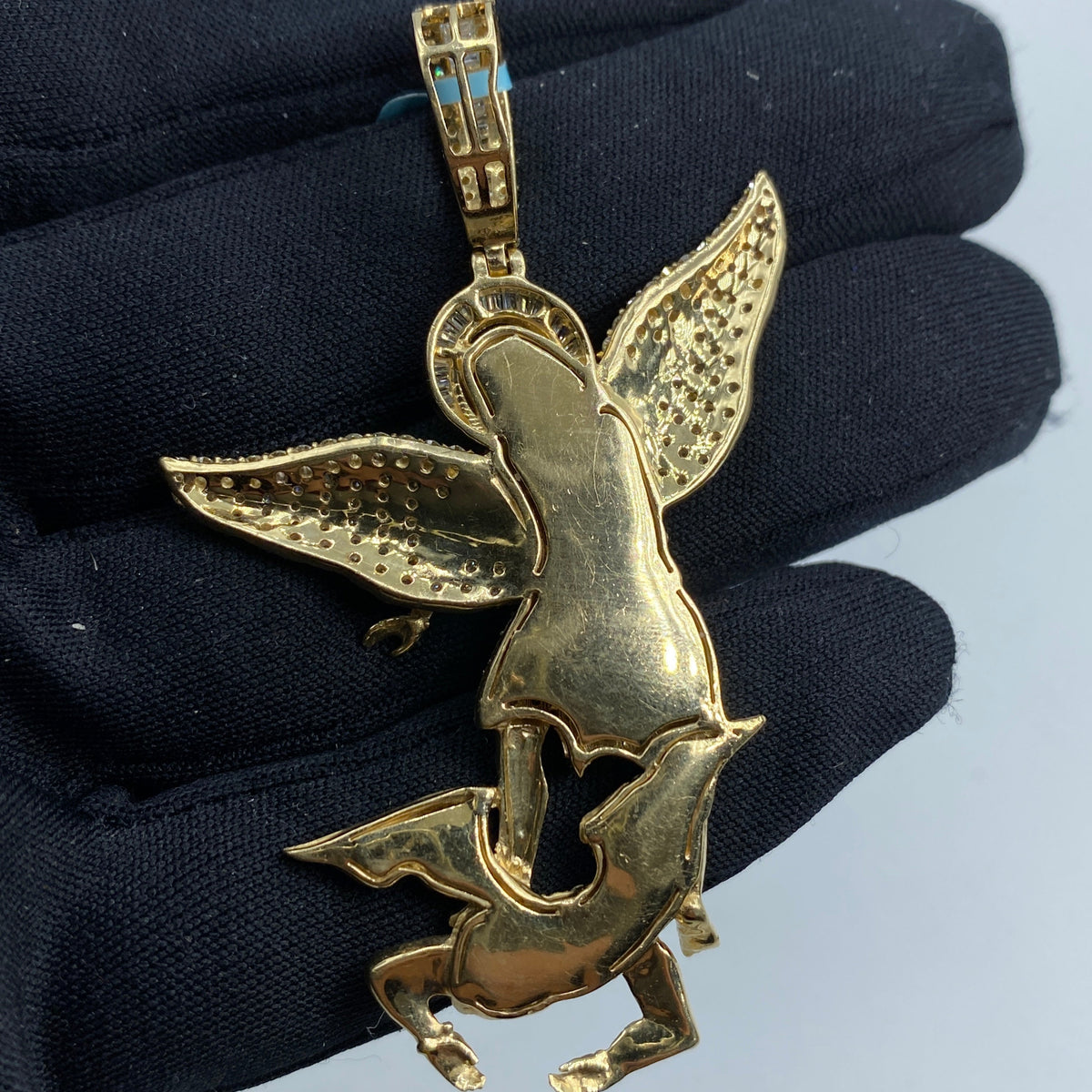 14K Gold Saint Michael Diamond Baguette Pendant - additional product view 4