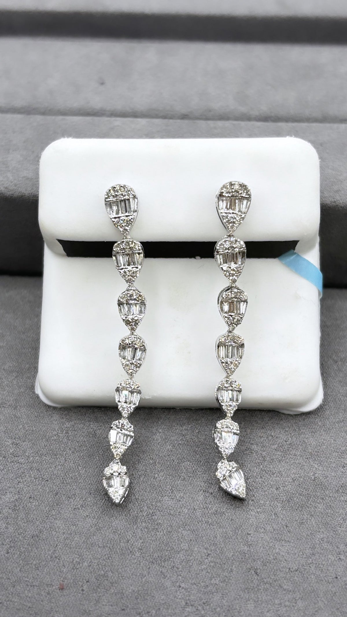 14K Gold Bridal Small Graduated Baguette Tear Drop Diamond Earrings - additional product view 3